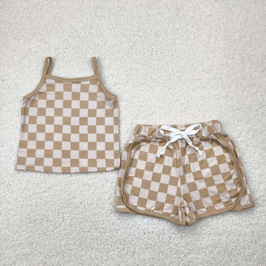 GSSO2335  checkerboard western short  girl summer outfit 202504 RTS