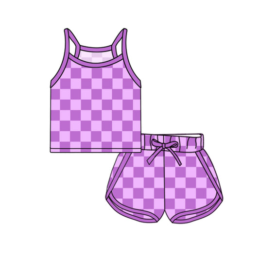 GSSO2338 preorder checkerboard western short  girl summer outfit 202502