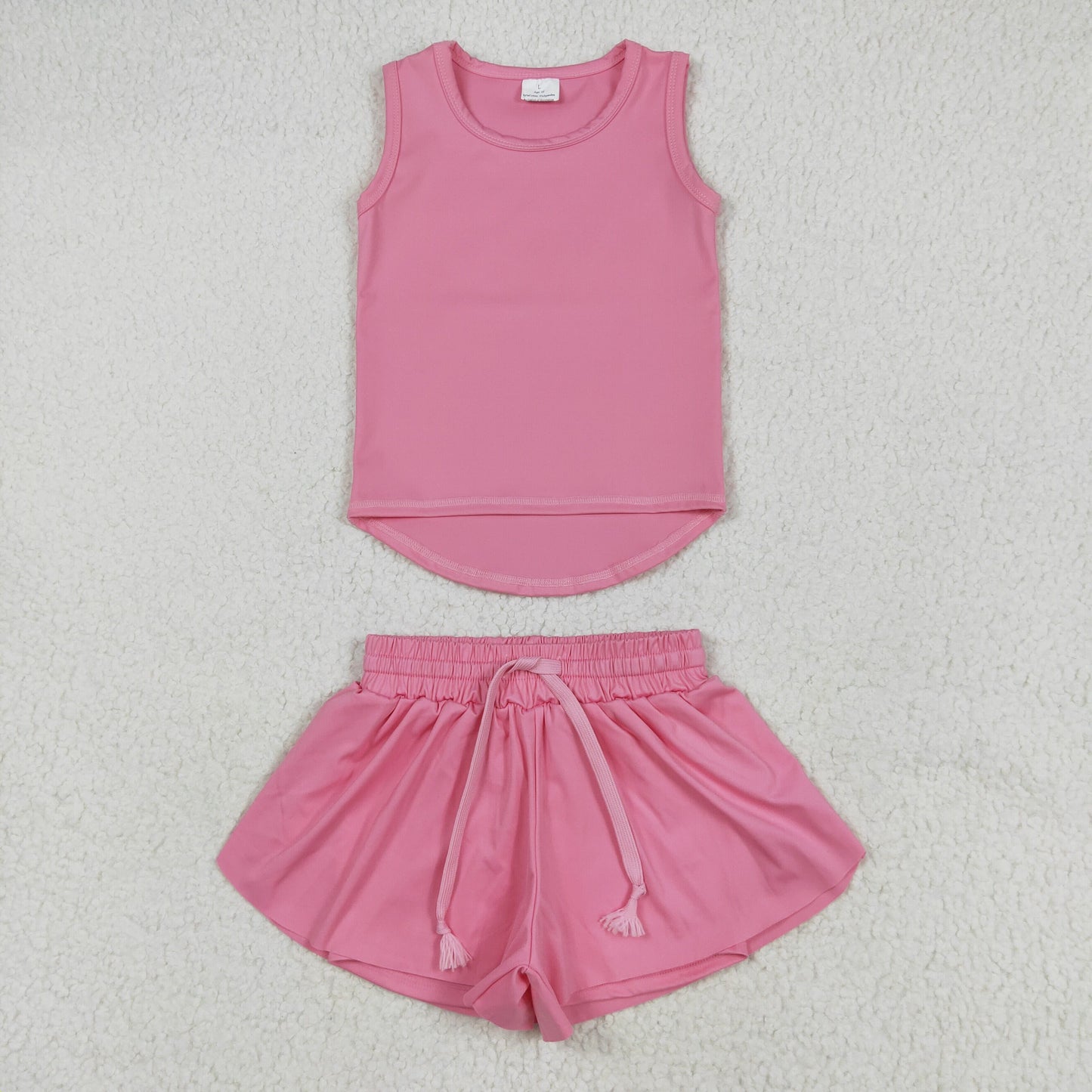 GSSO2501  yoga pink Solid color cotton girl summer  outfit 202505 RTS