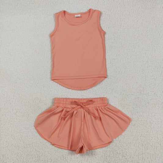 GSSO2502 组合 RTS yoga orange Solid color cotton girl summer  outfit 202505