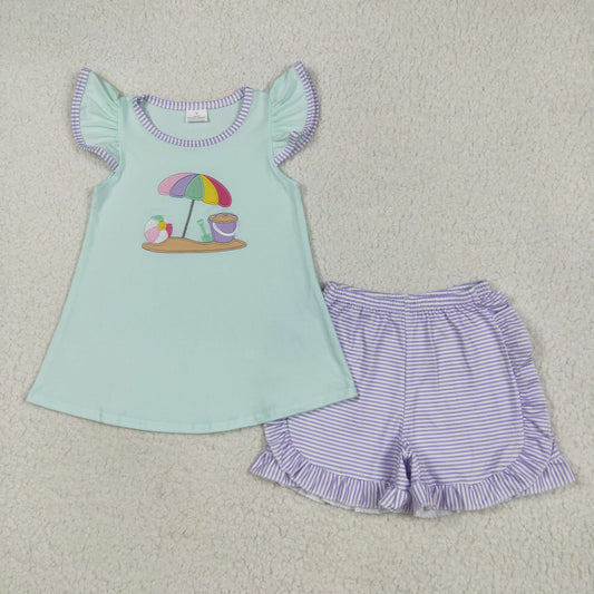 GSSO2553 embroidery  flowers girl summer outfit 202505 RTS