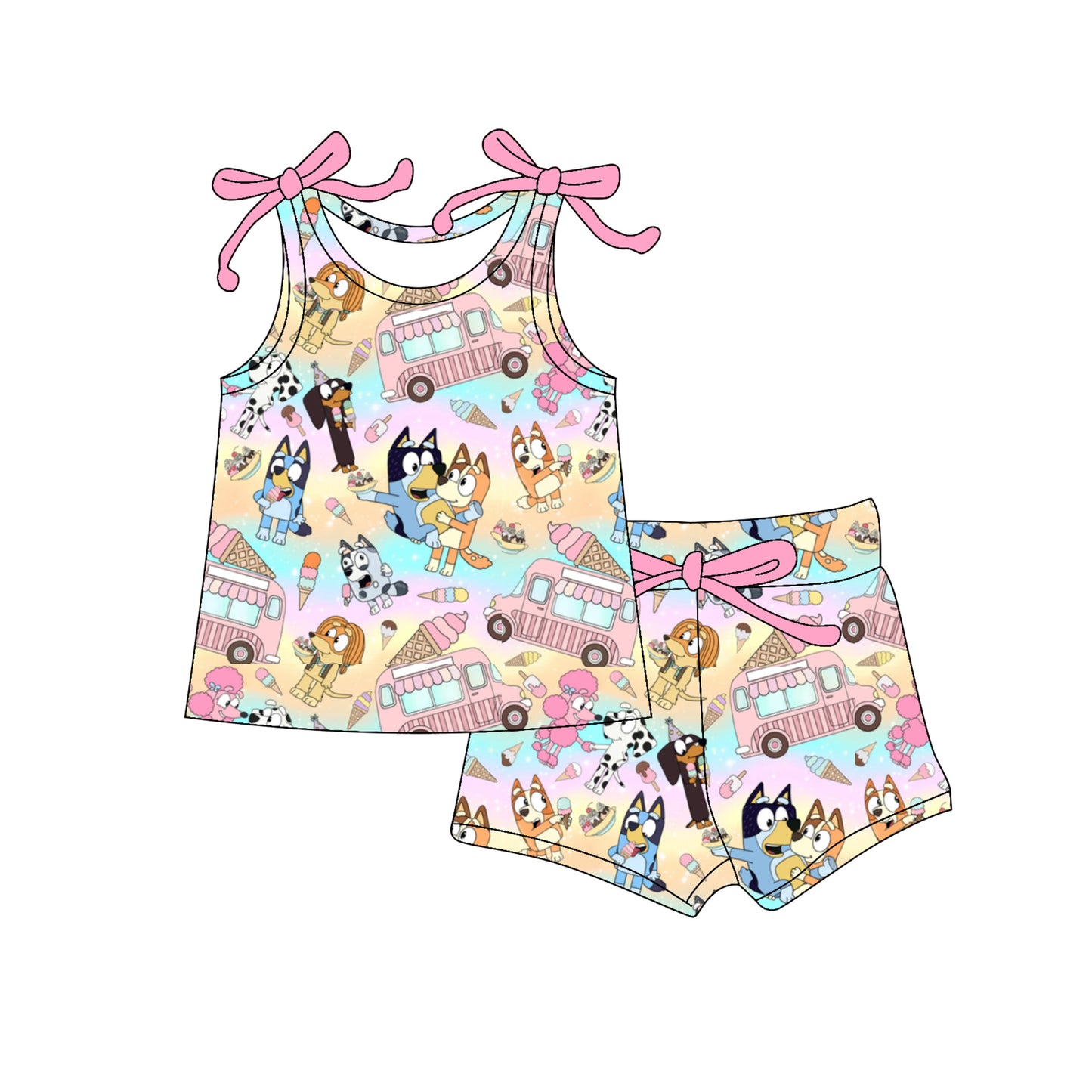 GSSO2574  preorder bluey dog western short  girl summer outfit 202504