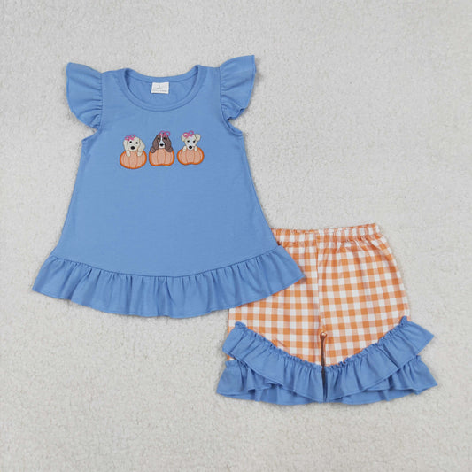 GSSO2700 embroidery dog pumpkin western  girl summer outfit 202509 RTS