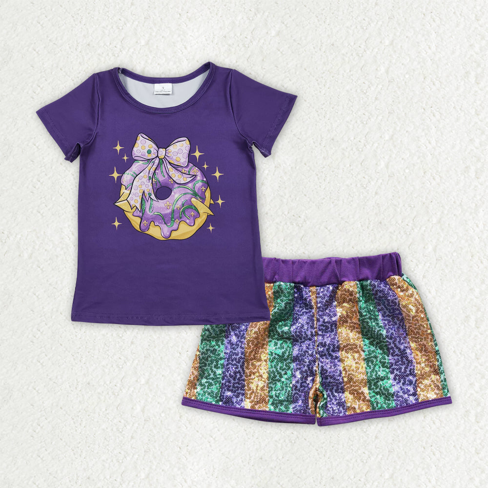 GSSO2712组合 Mardi Gras purple sequin shorts girl summer outfit RTS 202510 RTS