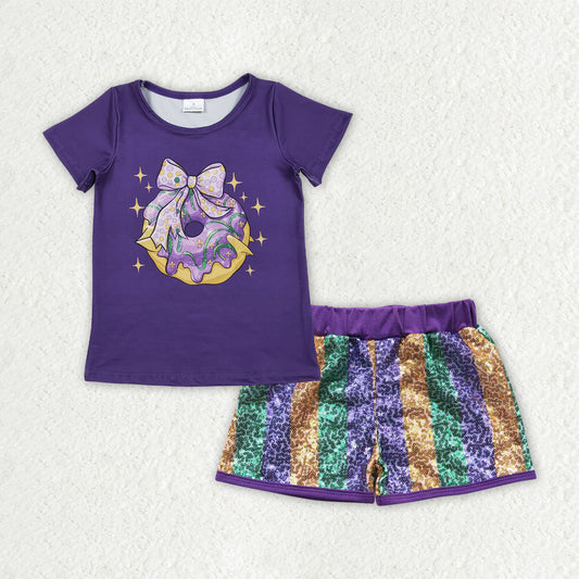 GSSO2712组合 Mardi Gras purple sequin shorts girl summer outfit RTS 202510 RTS