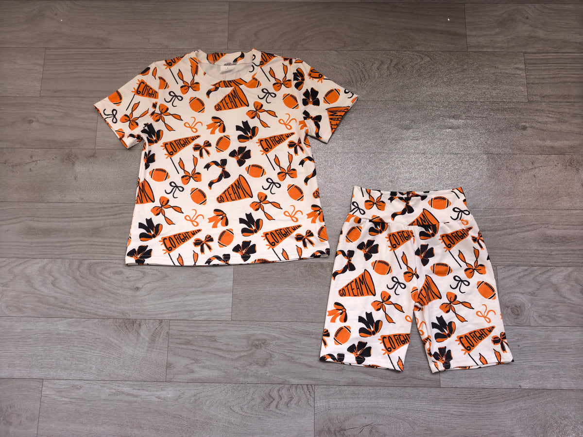 Sample-Real Pics GSSO2724 Baby Girl Clothes Tennessee Volunteers Football Bow Go Team Graphic Print Short Sleeve Top Short Pant Set