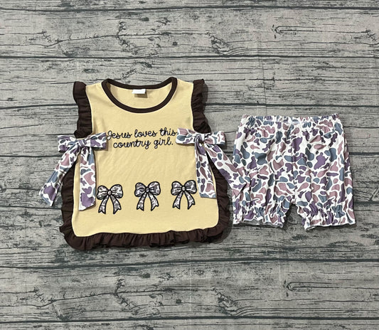 GSSO2730 bow embroidery camo  western  girl summer outfit 202509