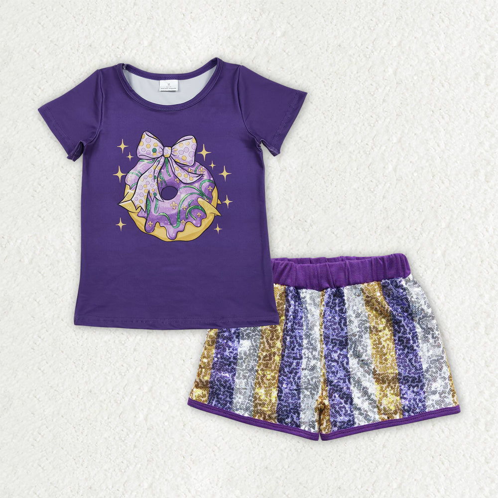 GSSO2804组合 Mardi Gras purple sequin shorts girl summer outfit RTS 202510 RTS