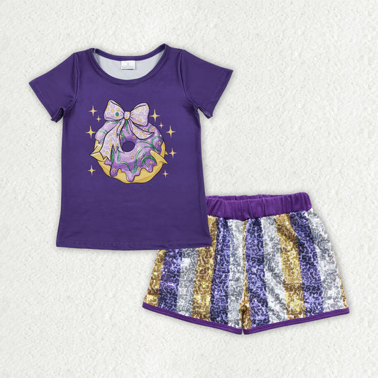GSSO2804组合 Mardi Gras purple sequin shorts girl summer outfit RTS 202510 RTS