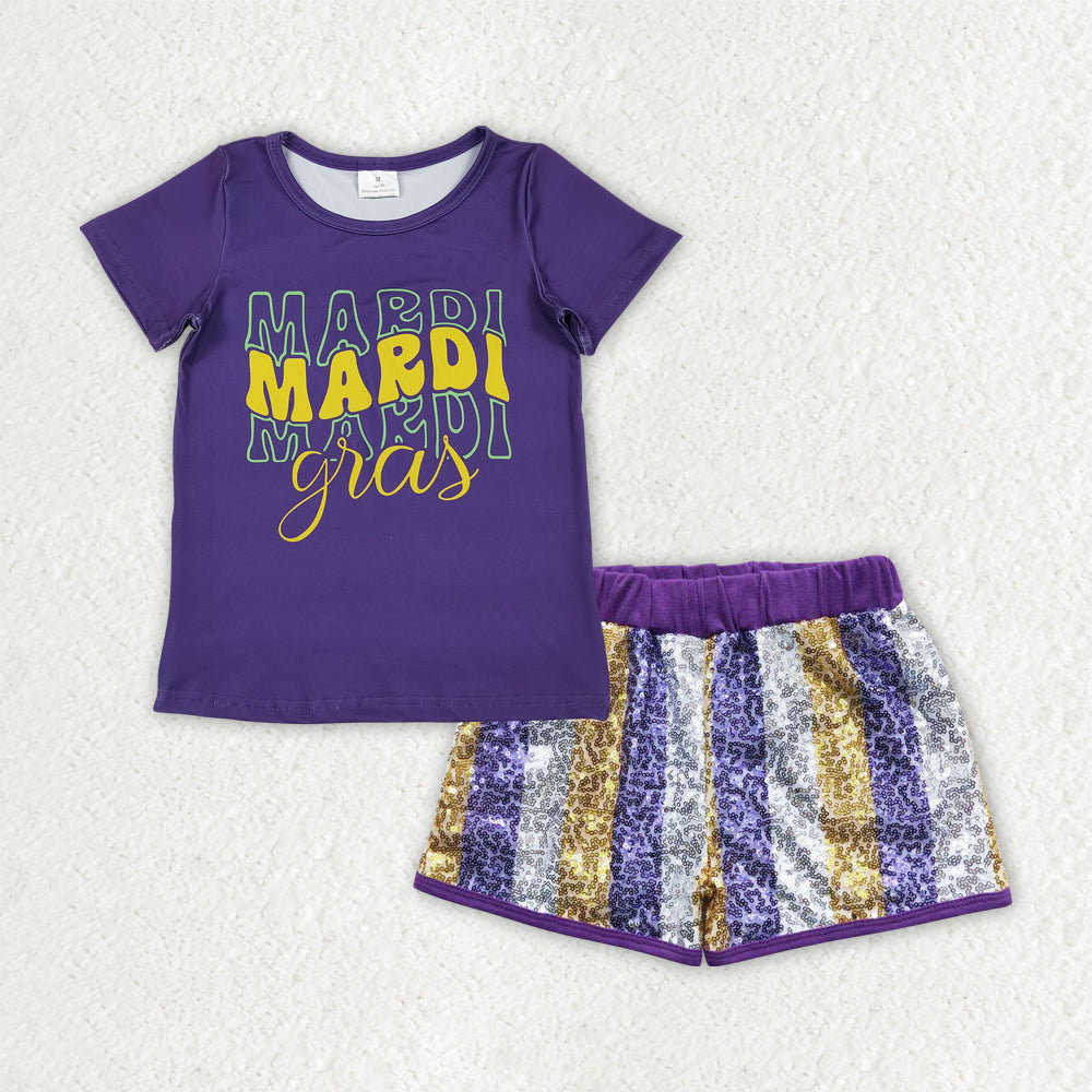 GSSO2805组合 Mardi Gras purple sequin shorts girl summer outfit RTS 202510 RTS