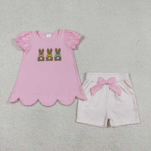 GSSO2829 embroidery Easter bunny girl summer outfit 202601  RTS