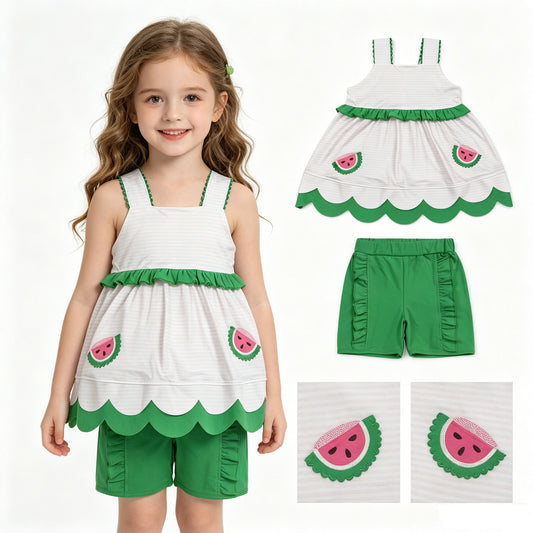 GSSO3164 scallop watermelon embroidery girl summer outfit 202605 RTS