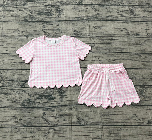 GSSO3183 PINK checkerboard GIRL summer outfit 202601  preorder