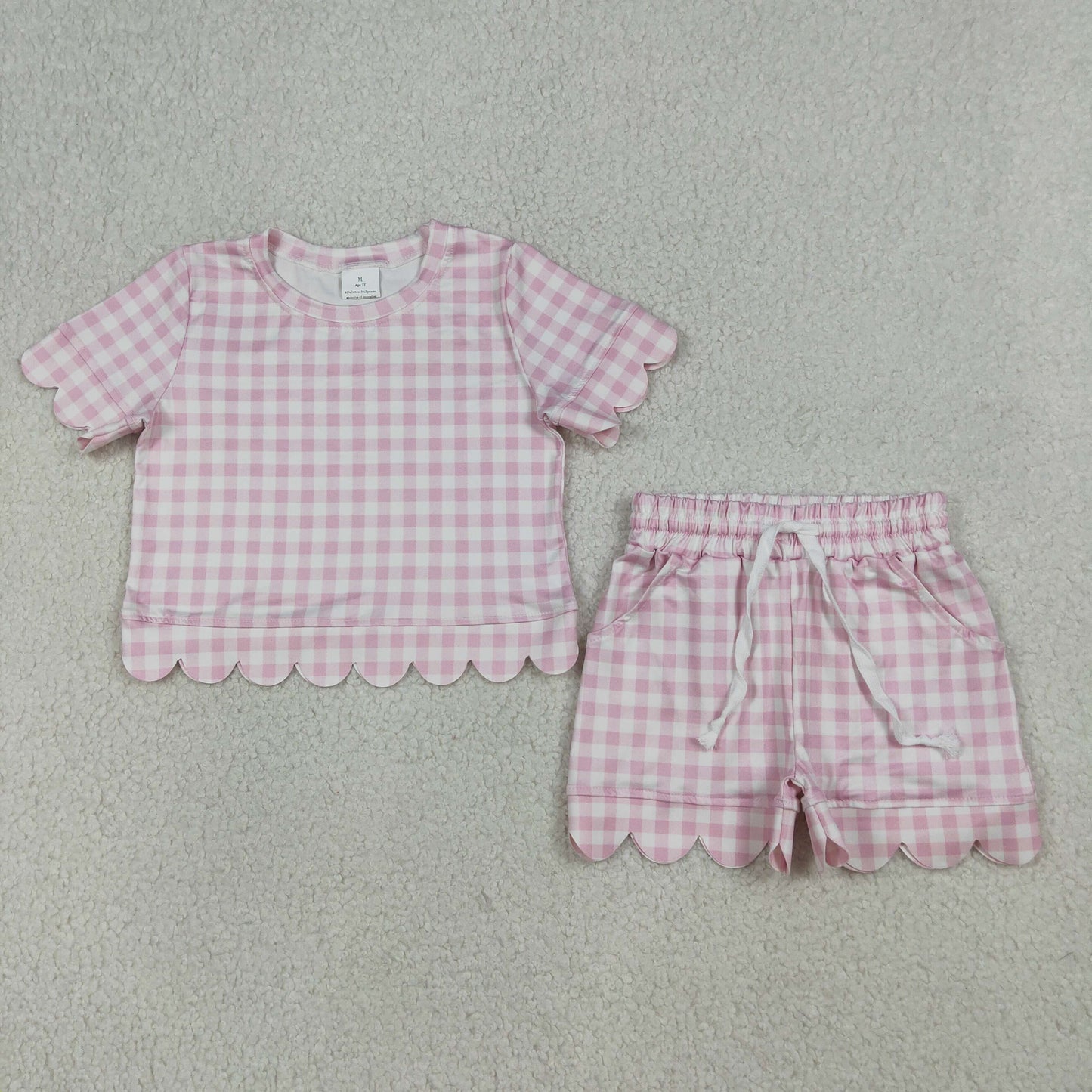 GSSO3183 PINK checkerboard GIRL summer outfit 202604 RTS