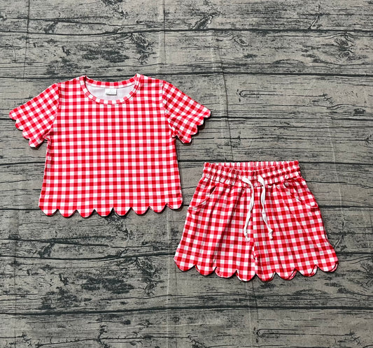 GSSO3187 RED checkerboard GIRL summer outfit 202601  preorder