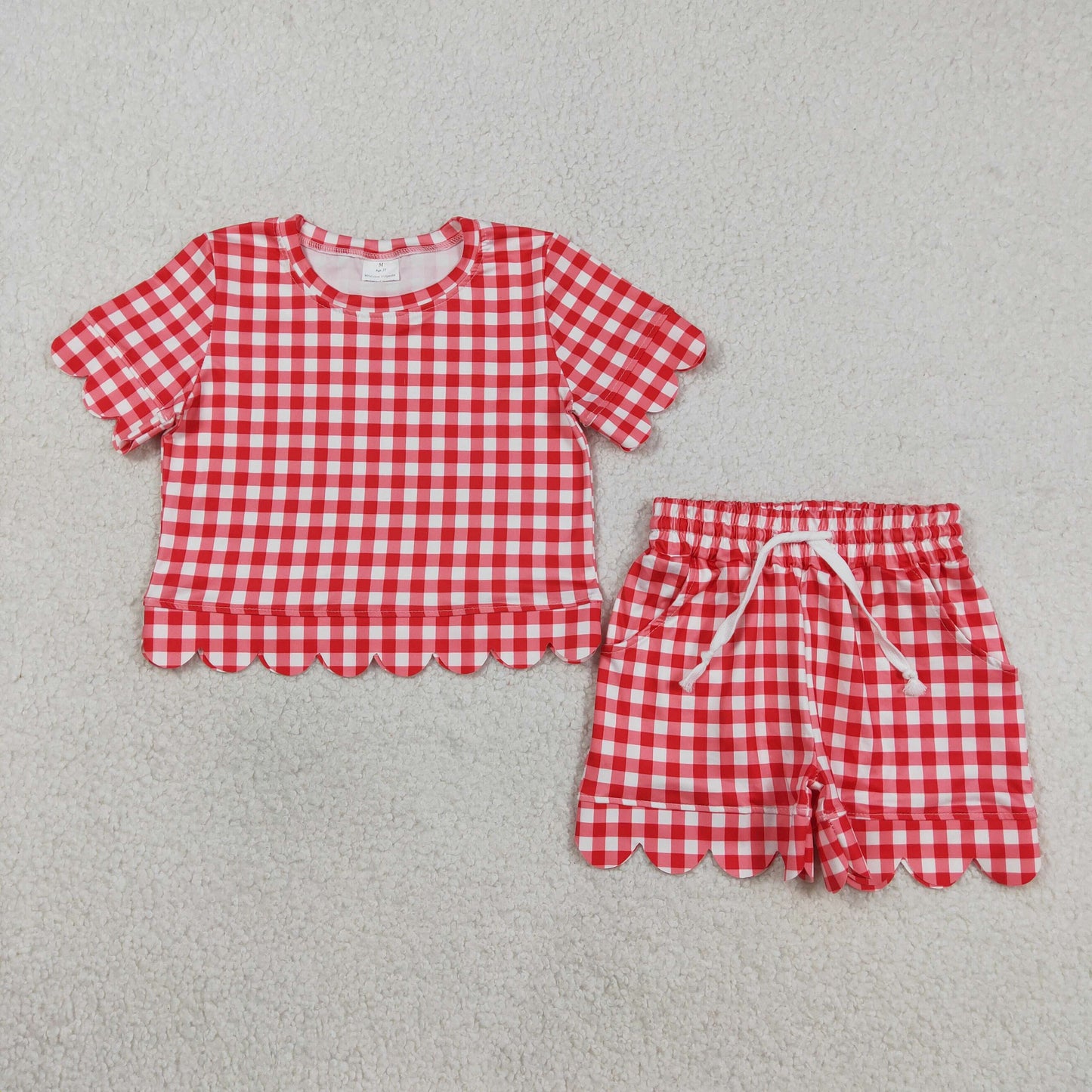 GSSO3187 RED checkerboard GIRL summer outfit 202603 RTS
