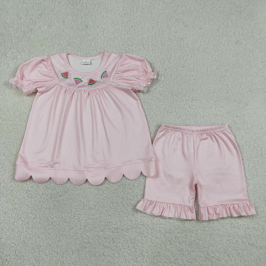 GSSO3239  scallop watermelon embroidery girl summer outfit 202605 RTS