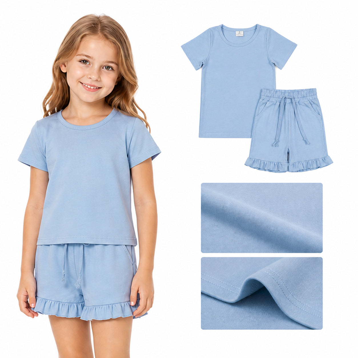 GSSO3349  western cotton solid color short sleeve shorts girl summer outfit 202605 RTS