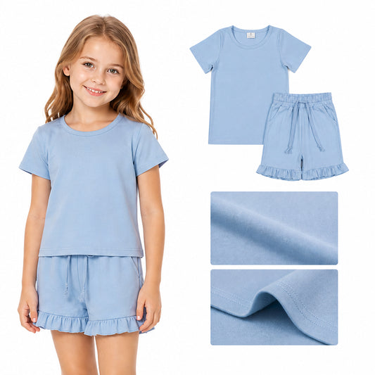 GSSO3349  western cotton solid color short sleeve shorts girl summer outfit 202605 RTS