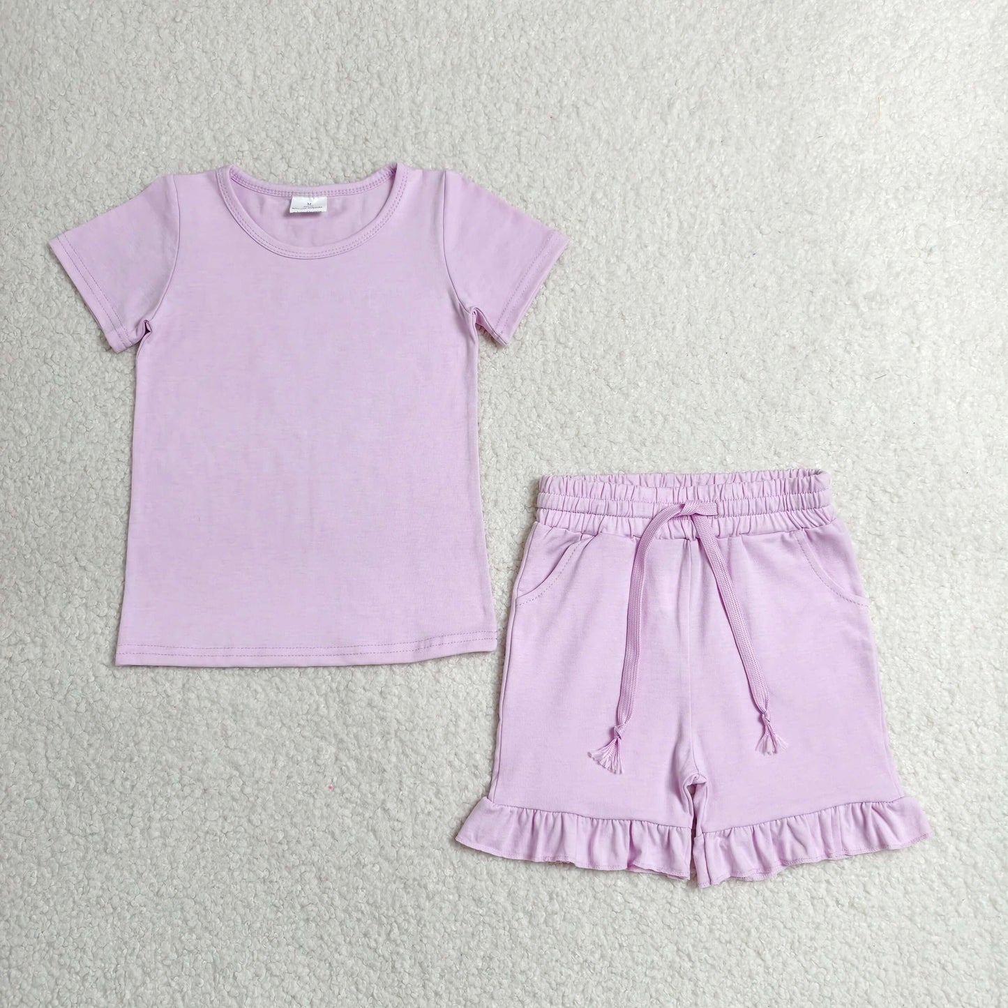 GSSO3350  western cotton solid color short sleeve shorts girl summer outfit 202629 RTS