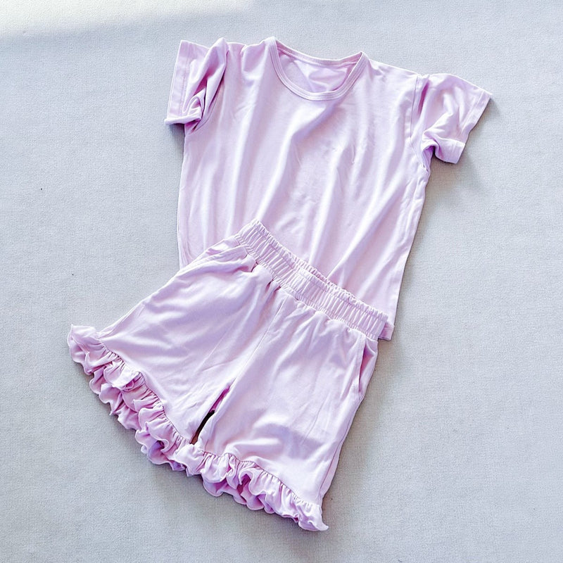 GSSO3350  western cotton solid color short sleeve shorts girl summer outfit 202629 RTS