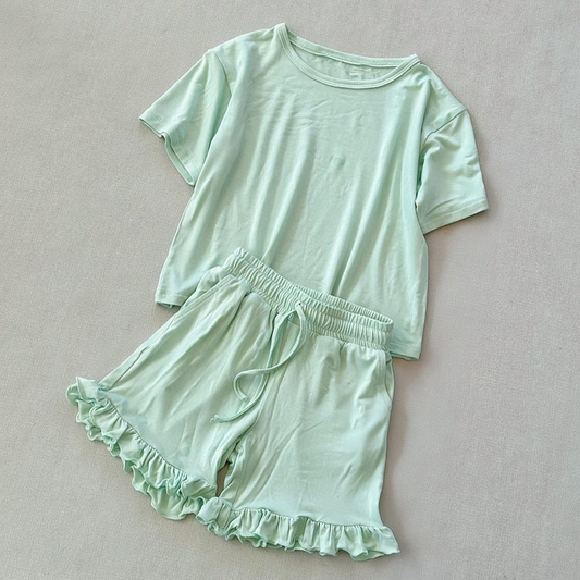 GSSO3351 preorder western cotton solid color short sleeve shorts girl summer outfit 202604