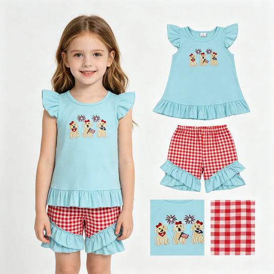 GSSO3356 Embroidery dog GIRL summer outfit 202605 RTS