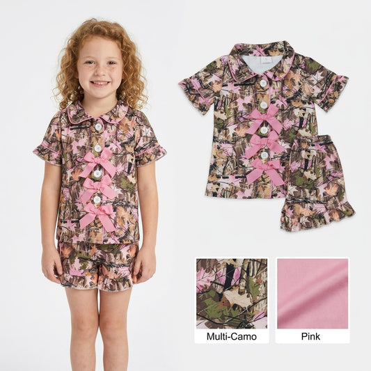 GSSO3364  pink bow camo girl summer Pajamas outfit 202608  RTS