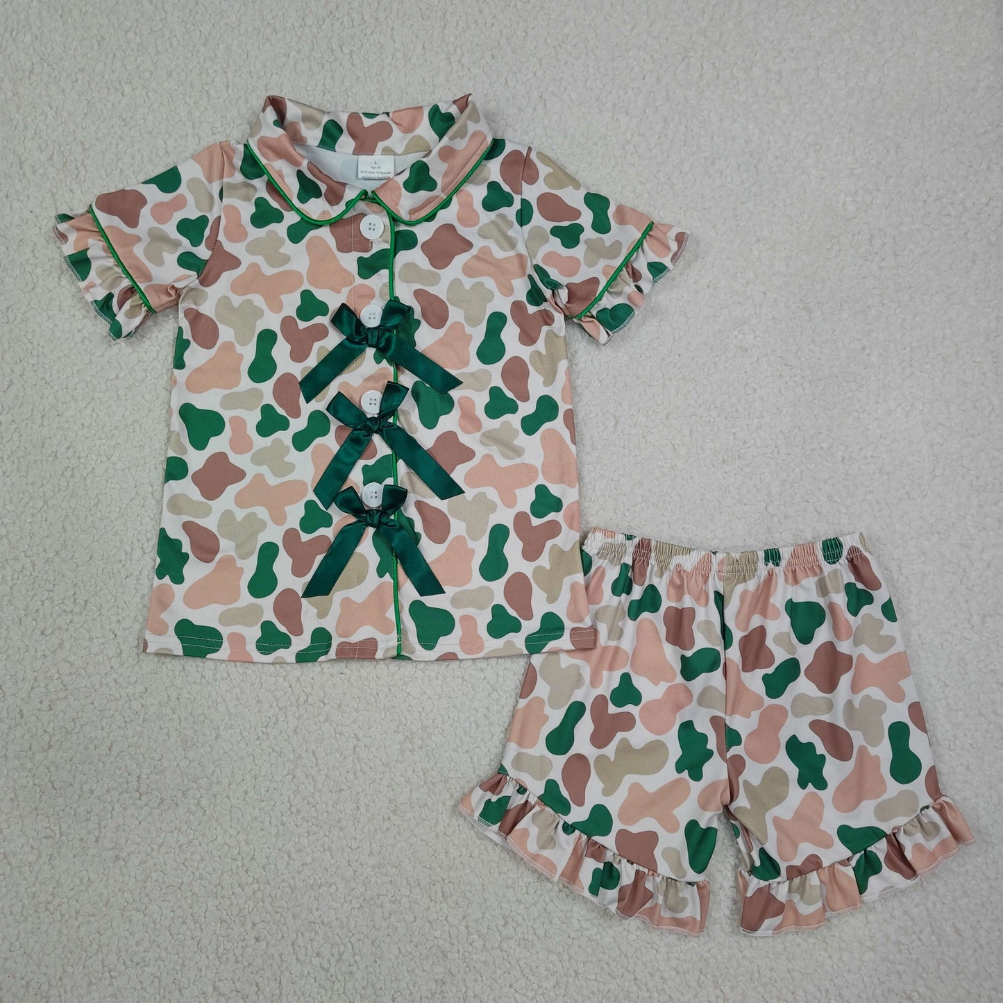 GSSO3367 green bow camo girl summer Pajamas outfit 202608 RTS