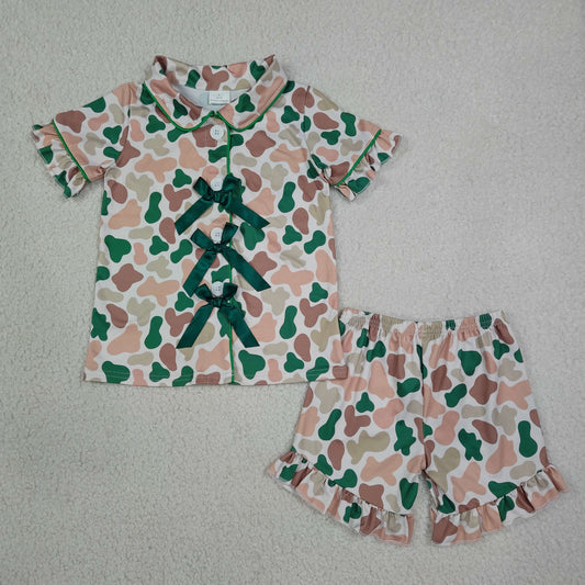 GSSO3367 green bow camo girl summer Pajamas outfit 202608 RTS