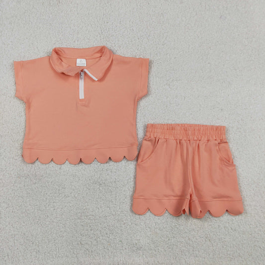 GSSO3374  Orange cotton scallop girl summer outfit 202605 RTS