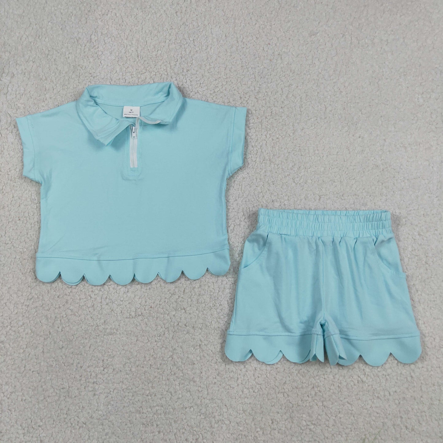 GSSO3376 Scallop solid color teal blue GIRL summer outfit 202607 RTS