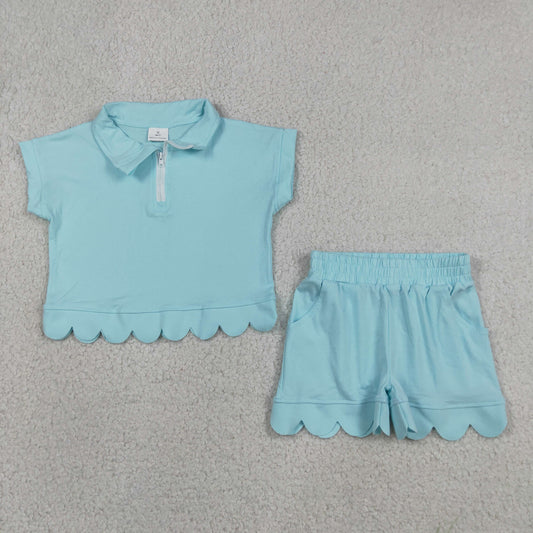 GSSO3376 Scallop solid color teal blue GIRL summer outfit 202607 RTS