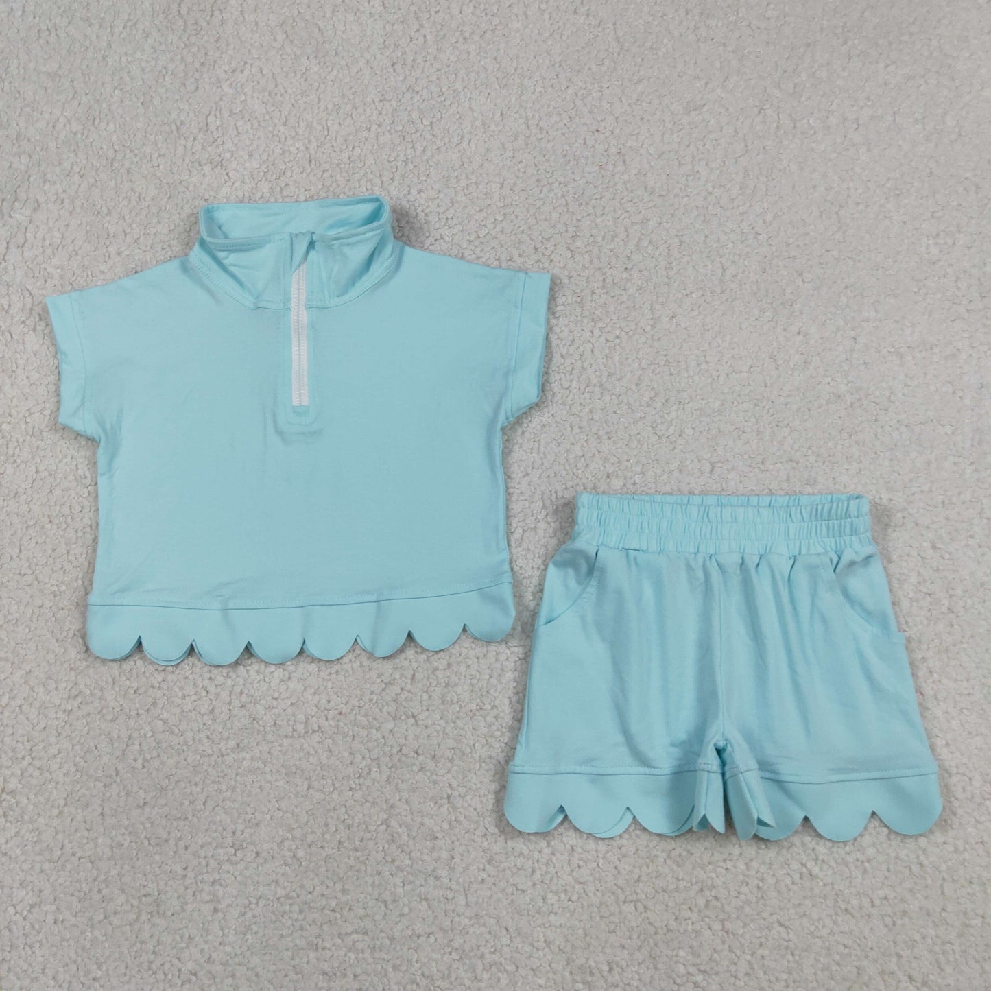 GSSO3376 Scallop solid color teal blue GIRL summer outfit 202607 RTS
