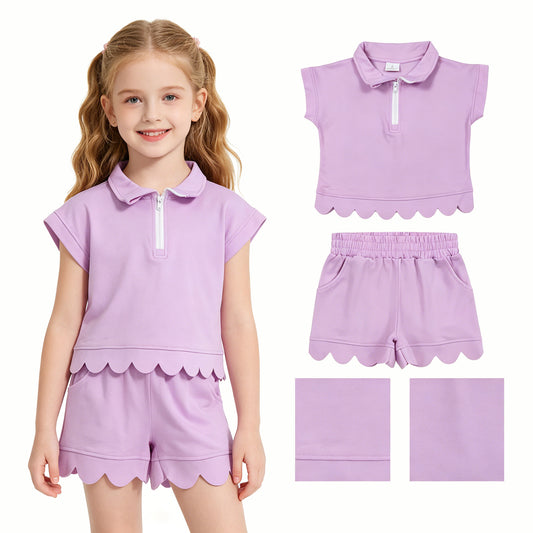 GSSO3378 solid cotton scallop color purple GIRL summer outfit 202605 RTS
