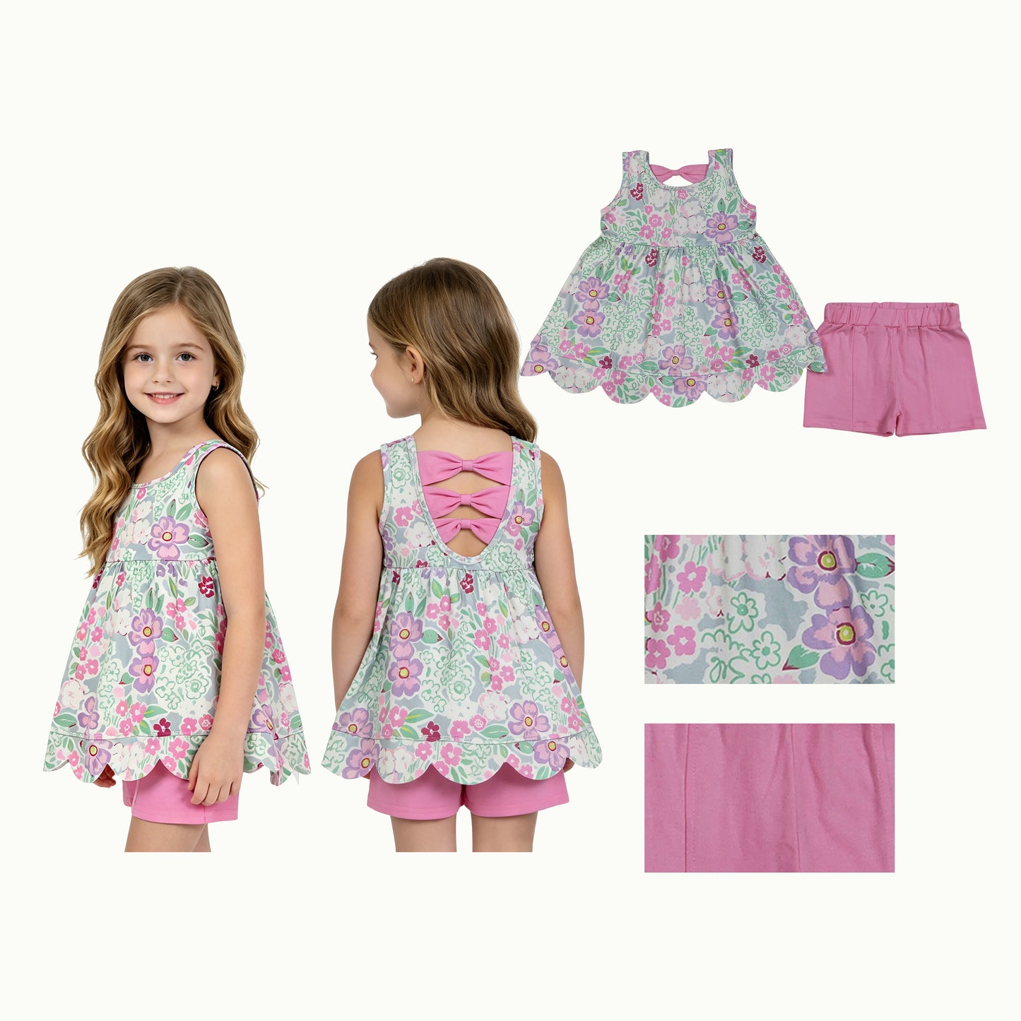 GSSO3385  Scallop ruffle flowers girl outfit 202605 RTS