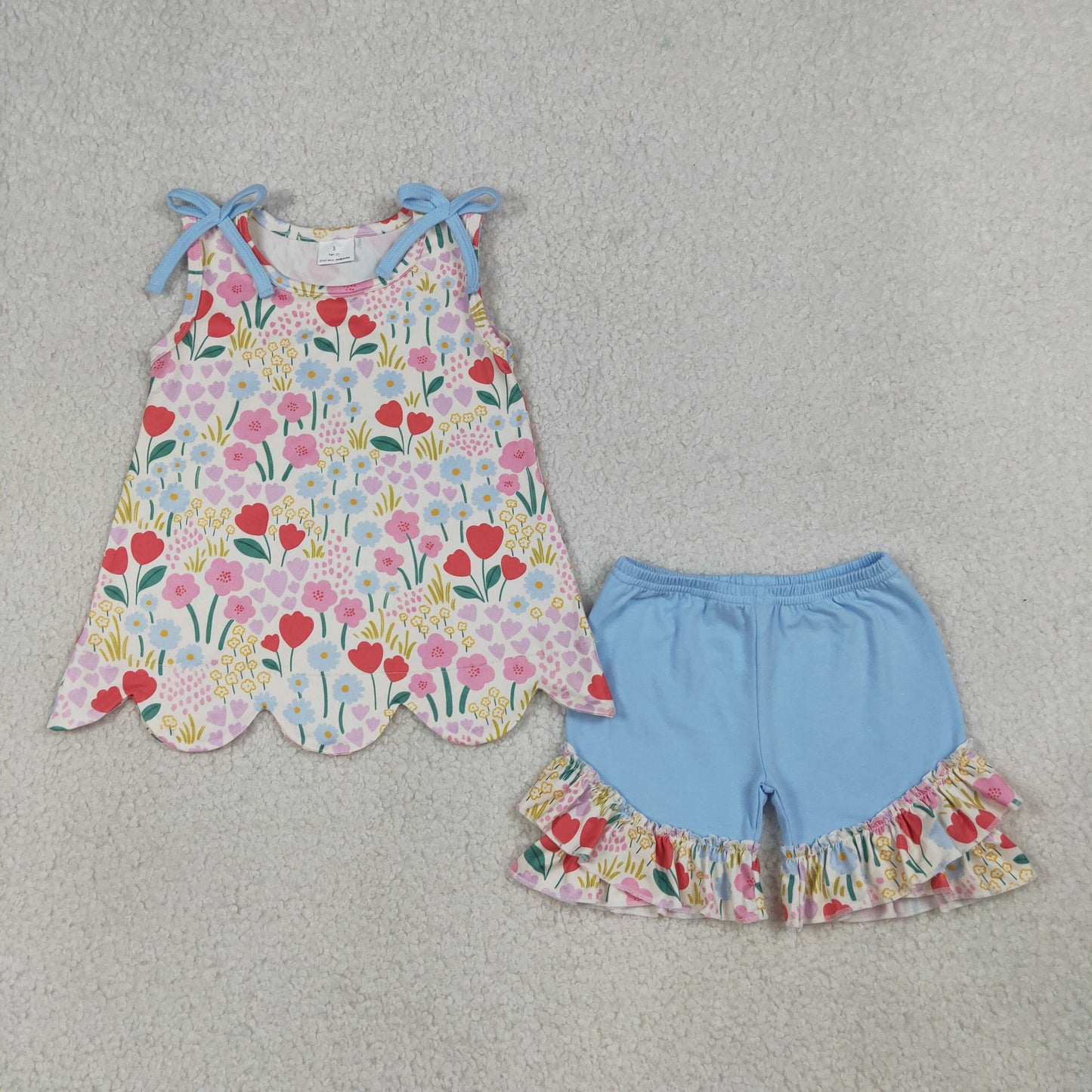 GSSO3390 Scallop ruffle flowers girl outfit 202604 RTS