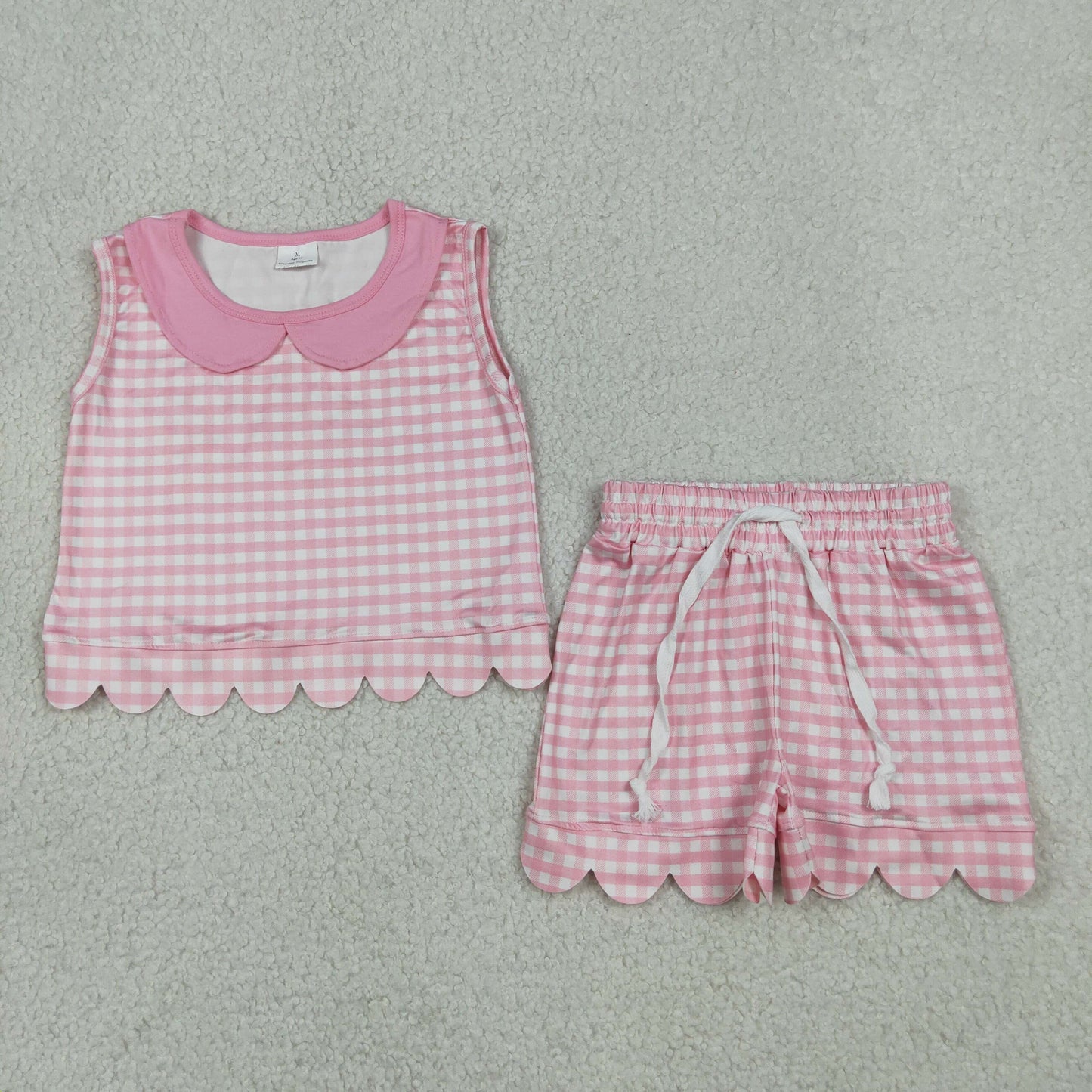 GSSO3394 PINK Scallop  plaid color purple GIRL summer outfit 202605  RTS