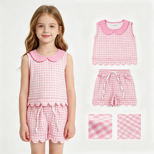 GSSO3394 PINK Scallop  plaid color purple GIRL summer outfit 202605  RTS