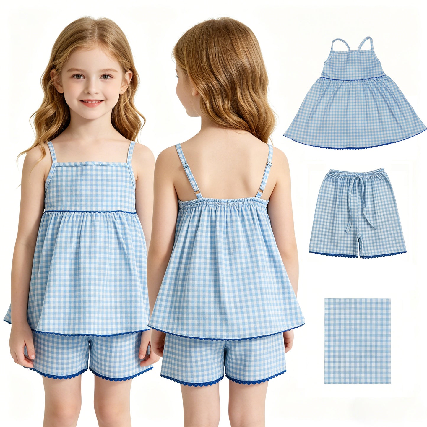 GSSO3418 blue checkboard GIRL summer outfit 202604 RTS