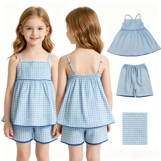 GSSO3418 blue checkboard GIRL summer outfit 202604 RTS