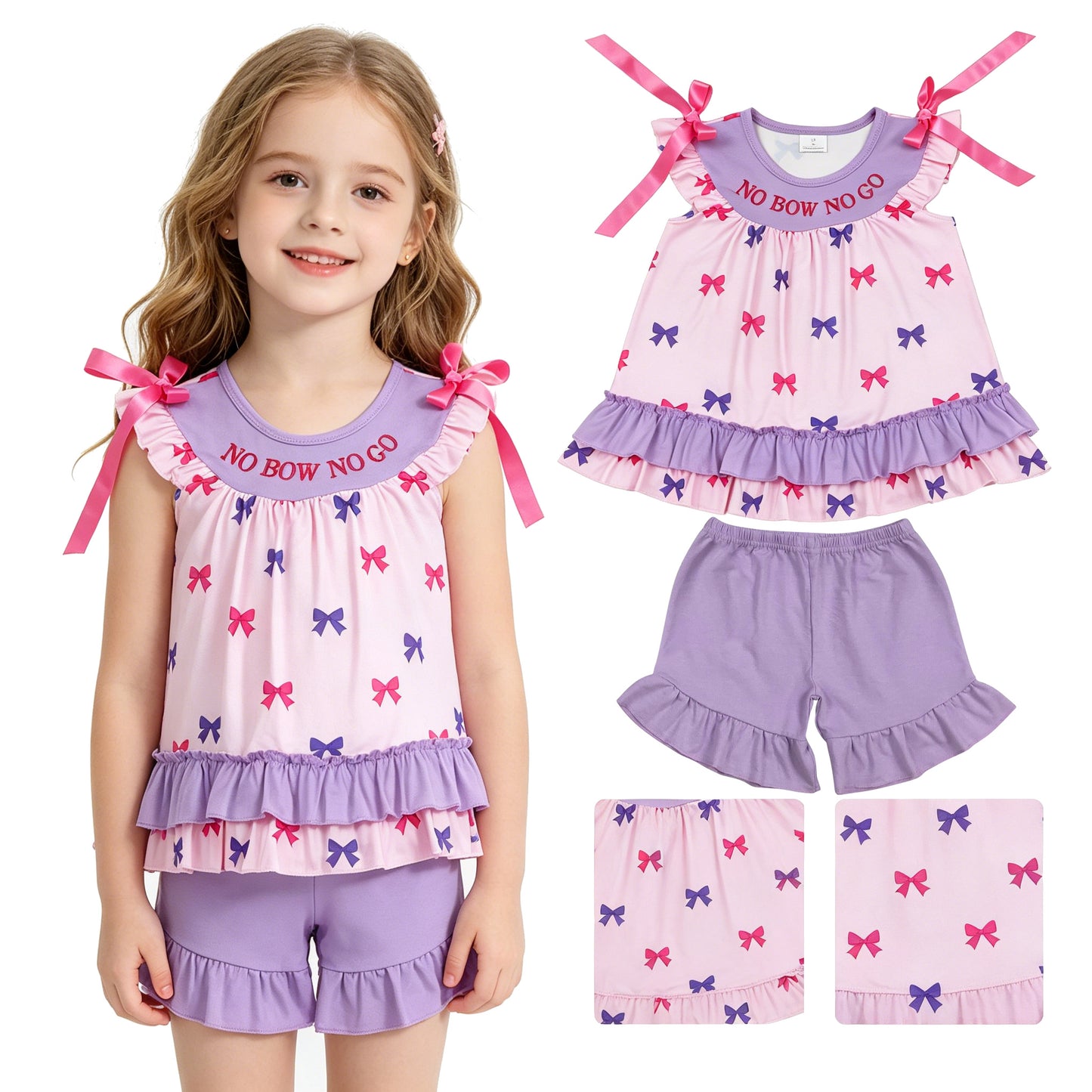 GSSO3460 embroidery no bow no go girl summer outfit 202605  RTS