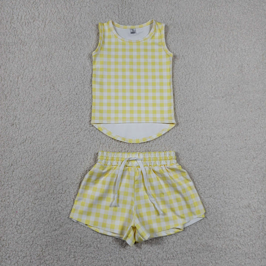 GSSO3475 yoga YELLOW Checkerboard skort westen short sleeves skirt girl dress  OUTFIT 202607 RTS