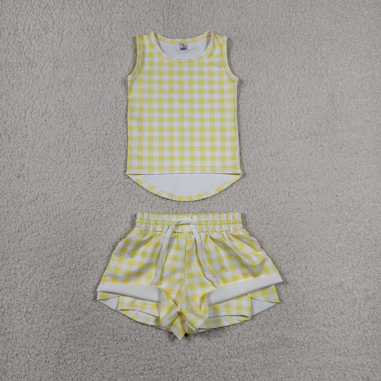GSSO3475 yoga YELLOW Checkerboard skort westen short sleeves skirt girl dress  OUTFIT 202607 RTS
