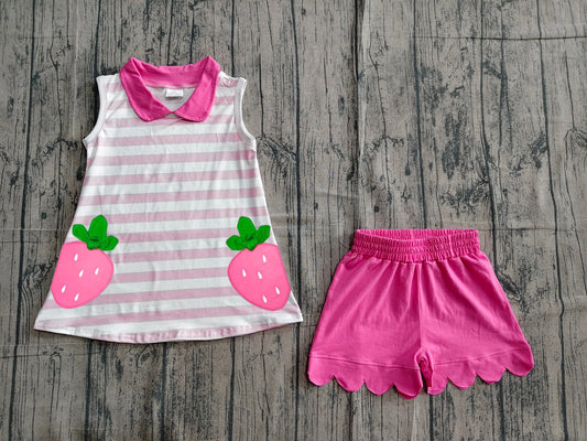 GSSO3631 embroidery strawberry preorder flowers short sleeve  girl summer outfit 202605