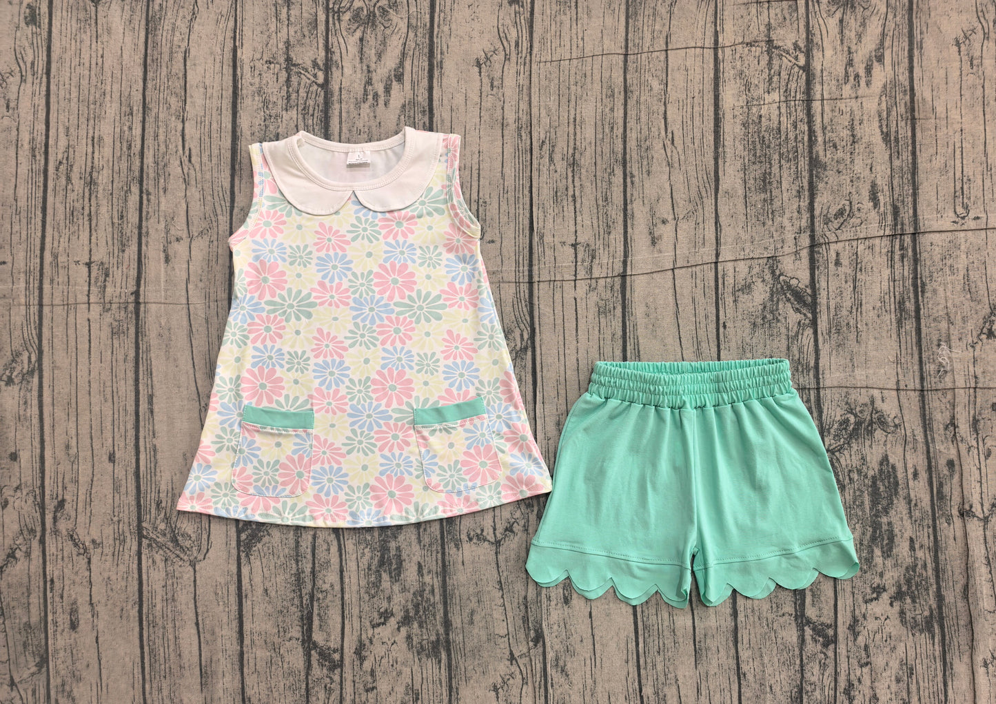 GSSO3632  preorder flowers short sleeve  girl summer outfit 202605 scallop