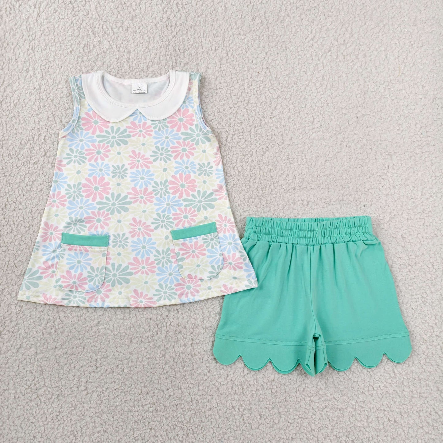GSSO3632  flowers short sleeve  girl summer outfit 202607 scallop RTS
