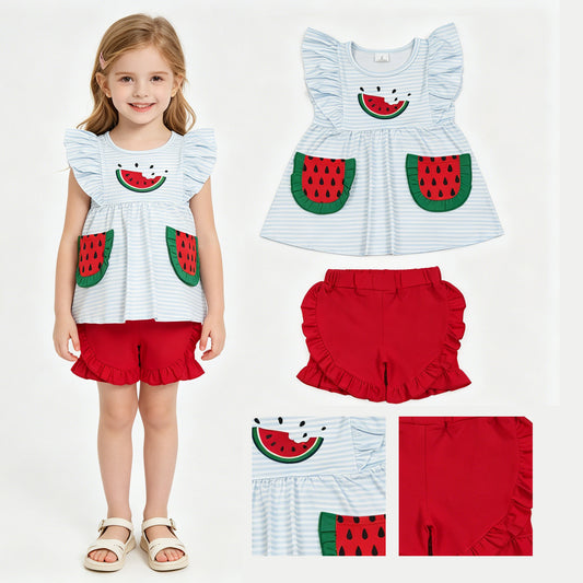 GSSO3636 Embroidery watermelon short sleeve  girl summer outfit 202605