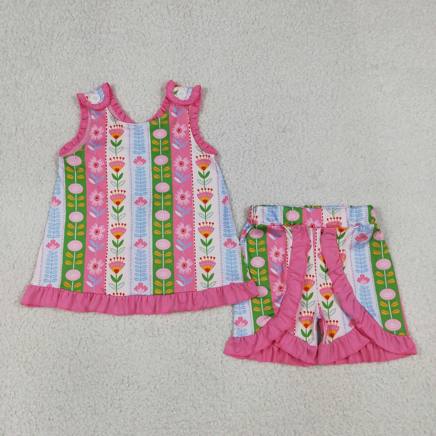GSSO3676 flowers short sleeve  girl summer outfit 202604 RTS