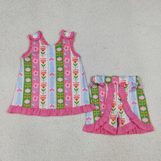 GSSO3676 flowers short sleeve  girl summer outfit 202604 RTS